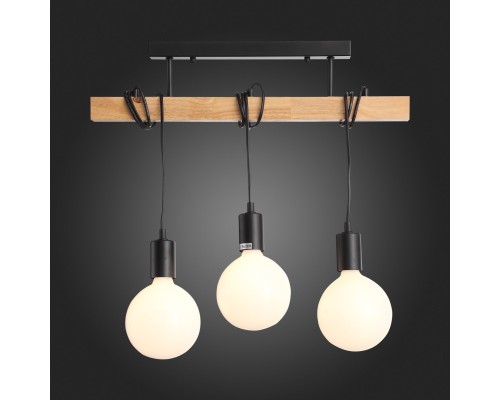 SL1142.403.03 Светильник подвесной Черный, Светлое дерево E27 3*60W BAGETTI