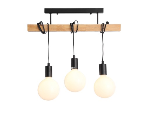 SL1142.403.03 Светильник подвесной Черный, Светлое дерево E27 3*60W BAGETTI