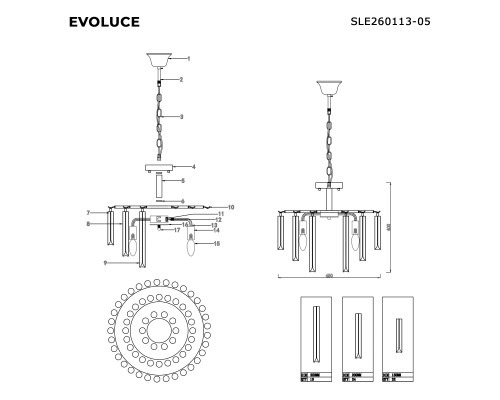 SLE260113-05 Светильник подвесной Серебро/Прозрачный E14 5*40W REGGIO