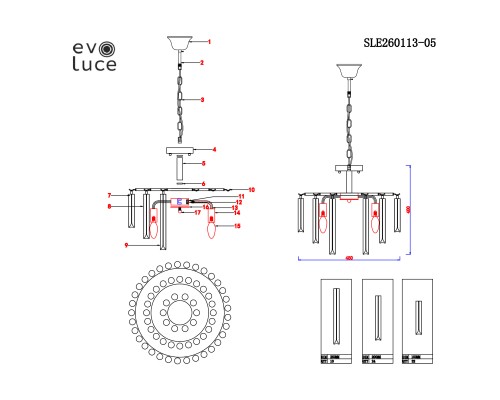 SLE260113-05 Светильник подвесной Серебро/Прозрачный E14 5*40W REGGIO