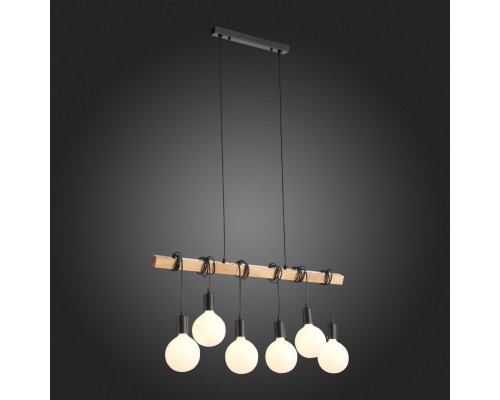 SL1142.403.06 Светильник подвесной Черный, Светлое дерево E27 6*60W BAGETTI
