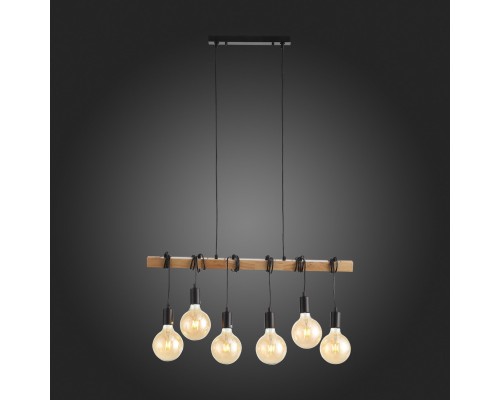 SL1142.403.06 Светильник подвесной Черный, Светлое дерево E27 6*60W BAGETTI