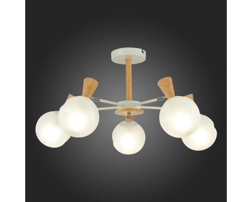 SLE220702-05 Светильник потолочный Белый, Светлое дерево/Белый E14 5*40W CATANIA