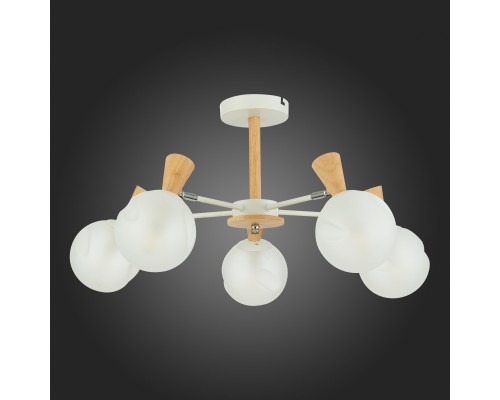 SLE220702-05 Светильник потолочный Белый, Светлое дерево/Белый E14 5*40W CATANIA