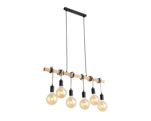 SL1142.403.06 Светильник подвесной Черный, Светлое дерево E27 6*60W BAGETTI