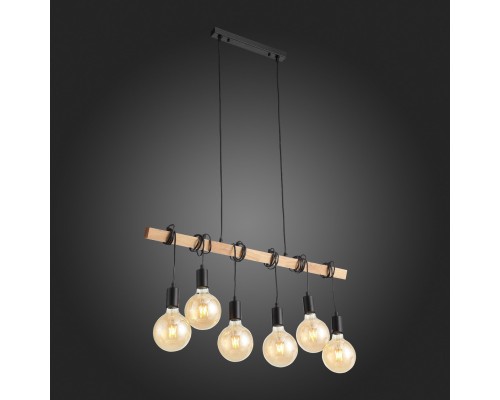 SL1142.403.06 Светильник подвесной Черный, Светлое дерево E27 6*60W BAGETTI