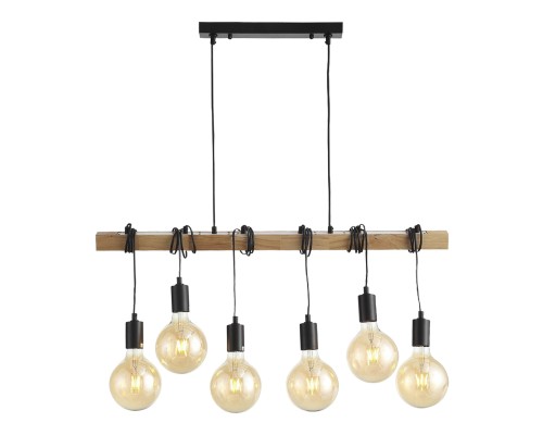 SL1142.403.06 Светильник подвесной Черный, Светлое дерево E27 6*60W BAGETTI