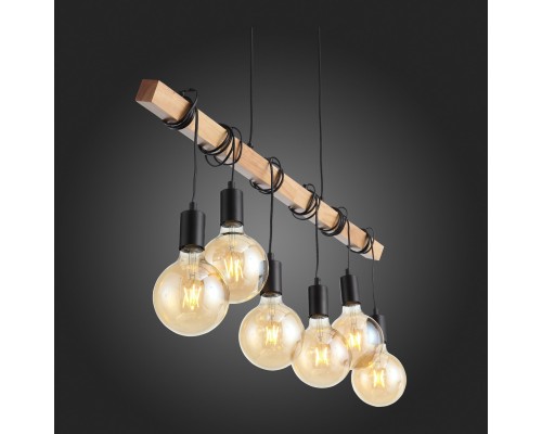 SL1142.403.06 Светильник подвесной Черный, Светлое дерево E27 6*60W BAGETTI