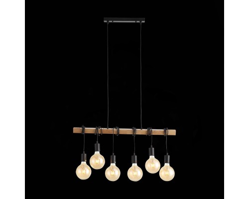 SL1142.403.06 Светильник подвесной Черный, Светлое дерево E27 6*60W BAGETTI