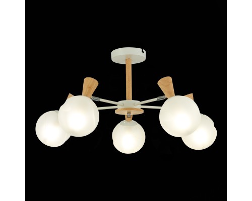 SLE220702-05 Светильник потолочный Белый, Светлое дерево/Белый E14 5*40W CATANIA