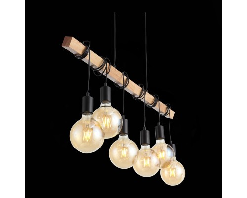 SL1142.403.06 Светильник подвесной Черный, Светлое дерево E27 6*60W BAGETTI