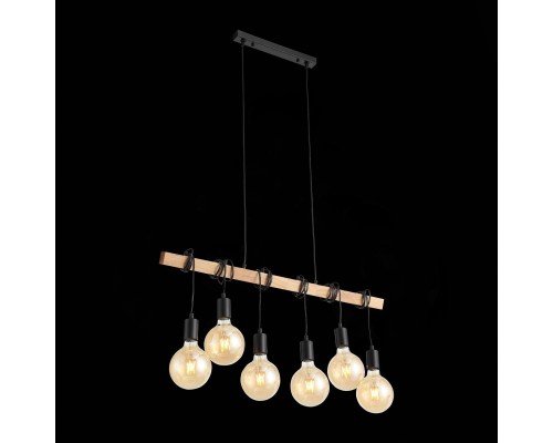 SL1142.403.06 Светильник подвесной Черный, Светлое дерево E27 6*60W BAGETTI