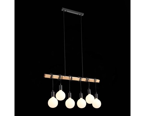 SL1142.403.06 Светильник подвесной Черный, Светлое дерево E27 6*60W BAGETTI