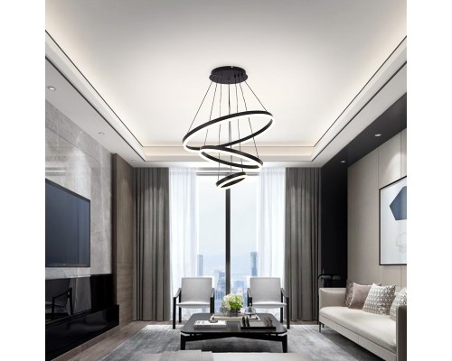 Светодиодная люстра LED LAMPS 81278 тройной нимб с пультом ДУ, моб. приложением 160W, чёрный, LED