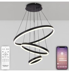 Светодиодная люстра LED LAMPS 81278 тройной нимб с пультом ДУ, моб. приложением 160W, чёрный, LED