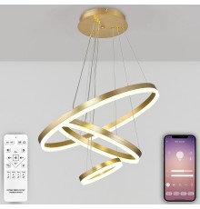 Светодиодная люстра LED LAMPS 81279 тройной нимб с пультом ДУ, моб. приложением 160W, золотой, LED