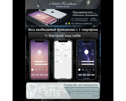 Светодиодная люстра LED LAMPS 81279 тройной нимб с пультом ДУ, моб. приложением 160W, золотой, LED