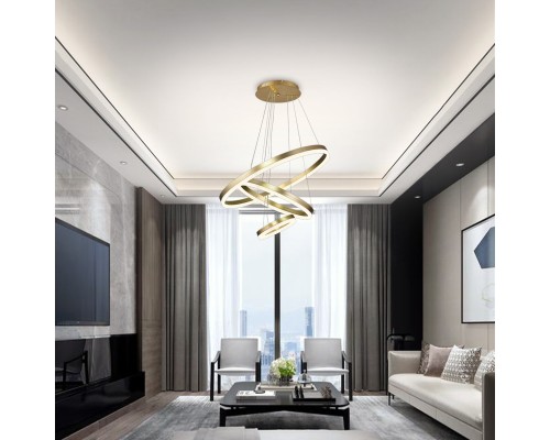 Светодиодная люстра LED LAMPS 81279 тройной нимб с пультом ДУ, моб. приложением 160W, золотой, LED