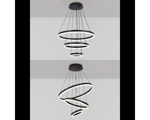 Светодиодная люстра LED LAMPS 81278 тройной нимб с пультом ДУ, моб. приложением 160W, чёрный, LED