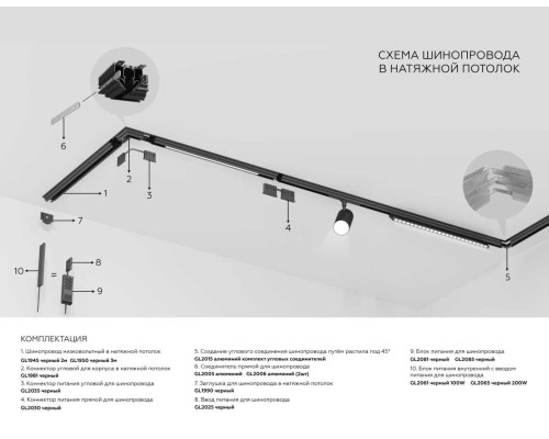 Шинопровод для монтажа в натяжной ПВХ потолок системы крепления Гарпун 3м Ambrella Light TRACK SYSTEM GL1950
