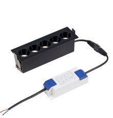 Встраиваемый черный LED светильник с драйвером, линзами, 10Вт, 4000К,  24°, 785лм