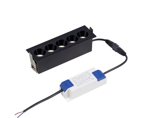 Встраиваемый черный LED светильник с драйвером, линзами, 10Вт, 4000К,  24°, 785лм