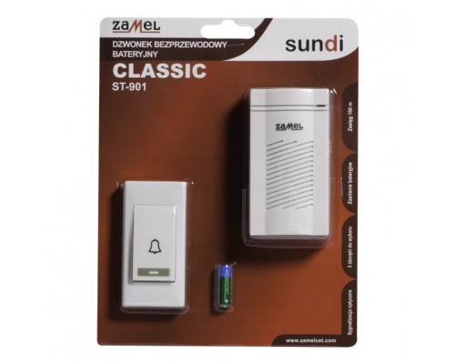 Звонок беспроводной Zamel CLASSIC радиус 100м (питание от батареек) ST 901